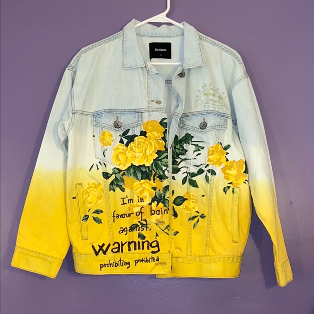 Denim Jacket Yellow Ombré Flowers Desigual
